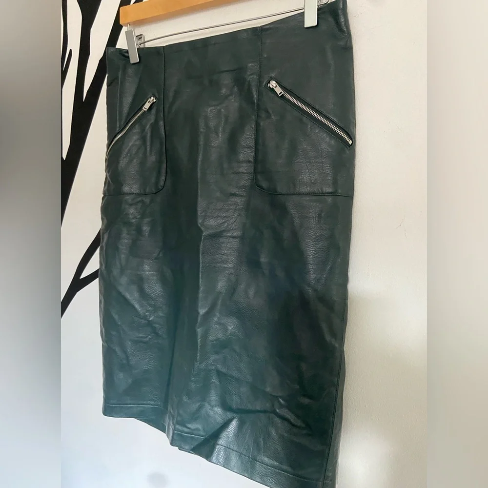 Catherine Malandrino faux / vegan emerald teal green leather pencil skirt
